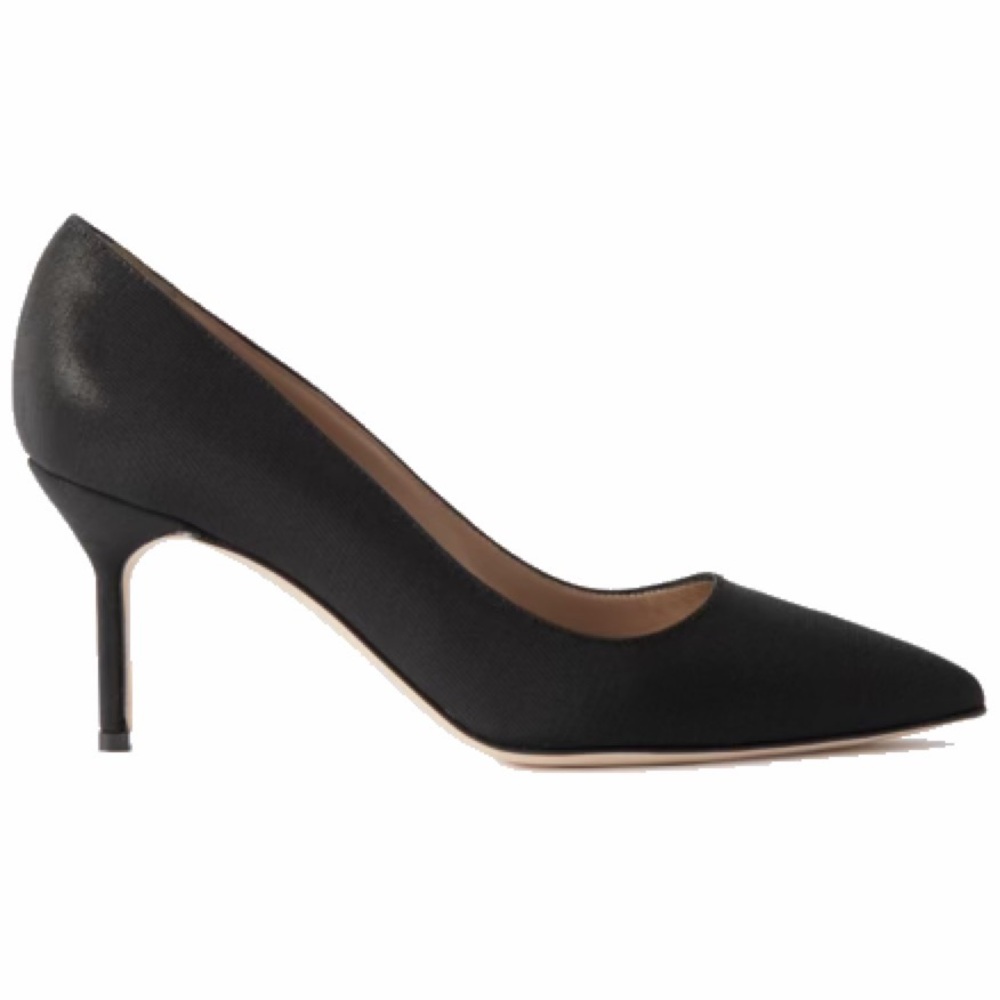 Manolo Blahnik BB pump black grosgrain 39 textured striped 9 heel classic